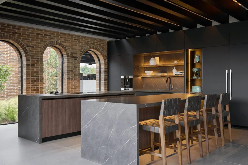 Esta cocina con dos islas es en un lugar para disfrutar la vida