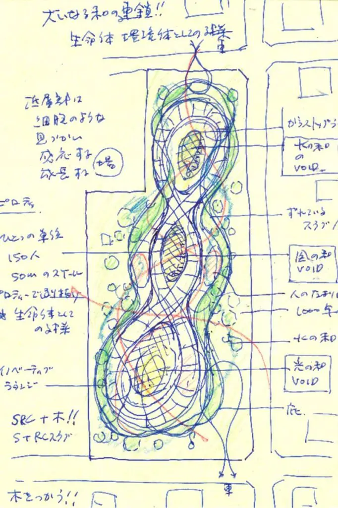 Un edificio en japón con una arquitectura en la que convive la inspiración colectiva