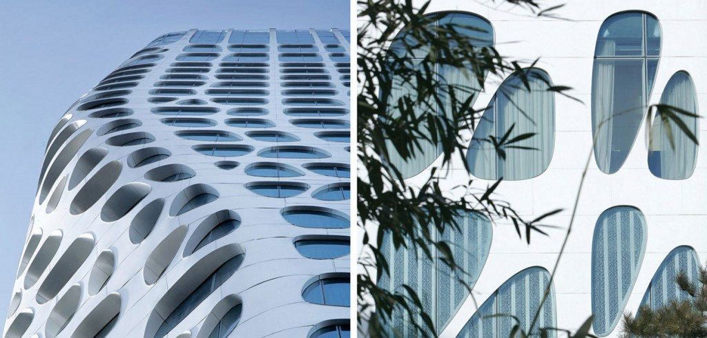 Un hotel telaraña en beijing que se camufla con el entorno