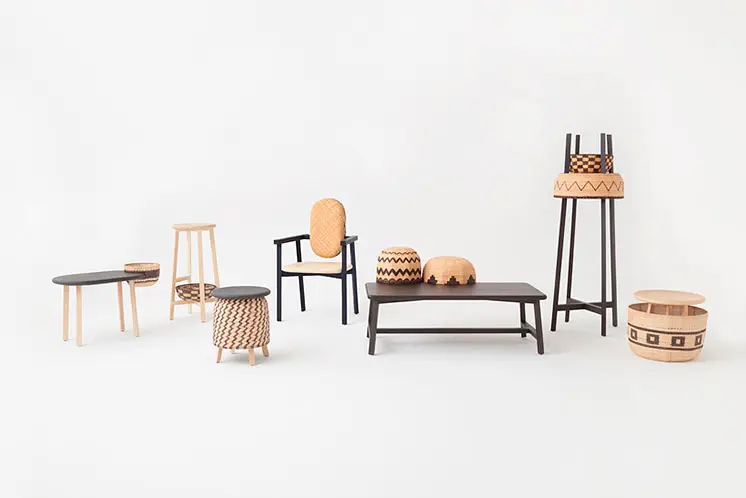 5 diseños destacados en m&o asia 2016 Colección tokyo tribal de nendo para industry+, serie de mesas, sillas y butacas diseñados por oki sato.