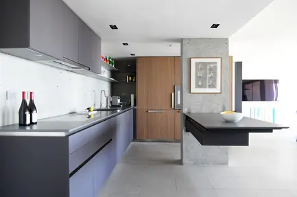 Press kit | 2933-02 - press release | ocean residence - heusch inc. - residential interior design -  customized boffi kitchen with canteleverd kitchen counter   - photo credit: gerhard heusch 