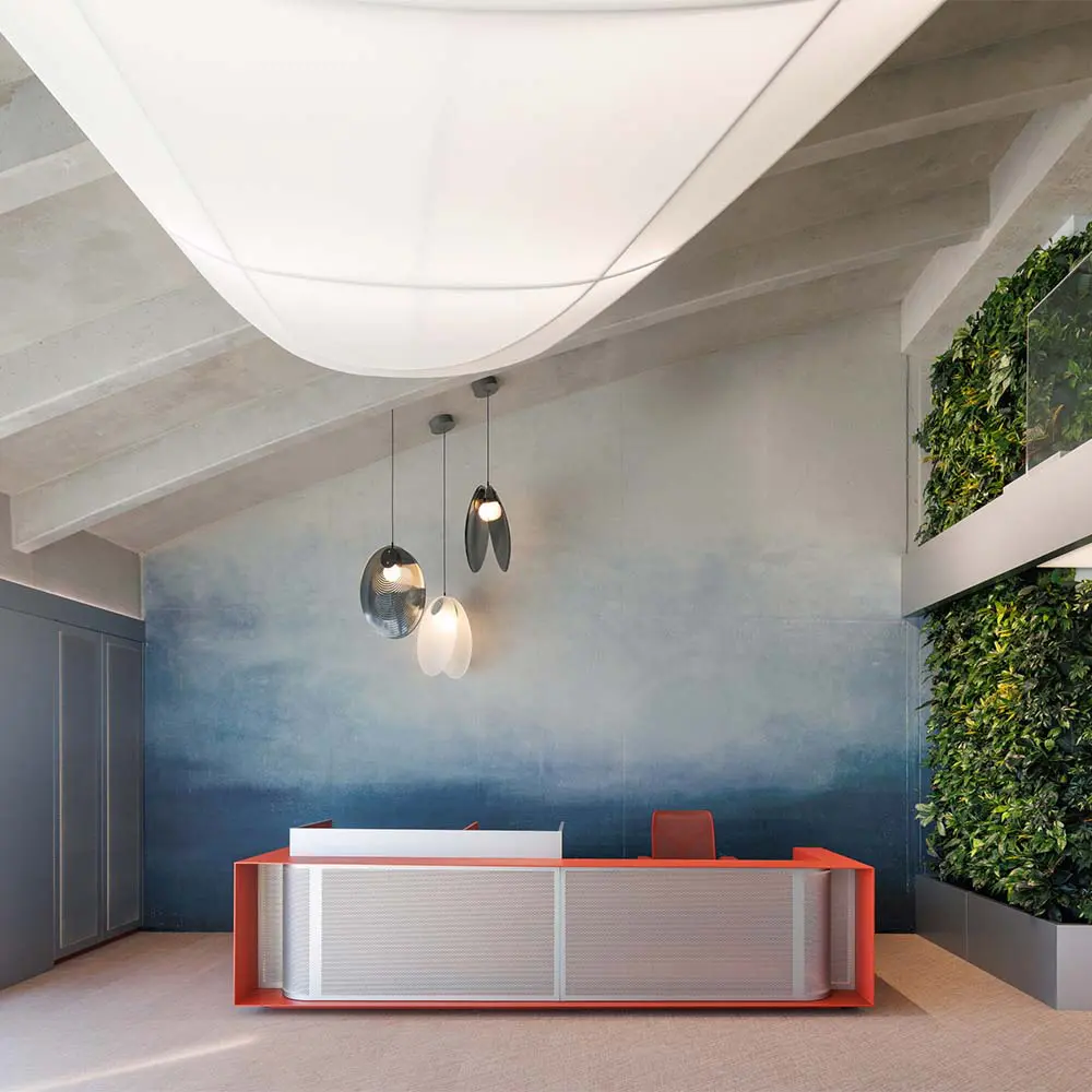 El interior de estas oficinas mezcla historia aeronáutica, biología marina y tecnología 3d