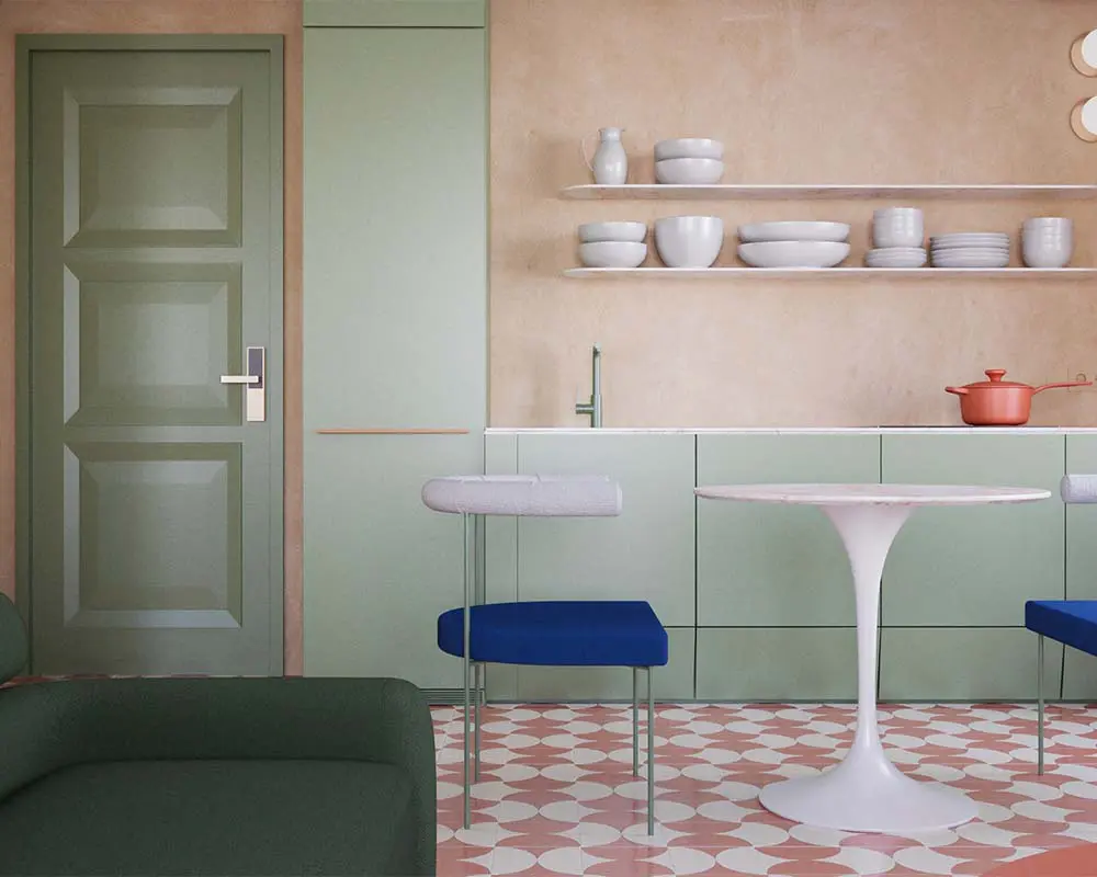 Una obra con tres apartamentos donde la cerámica y el color articulan el espacio