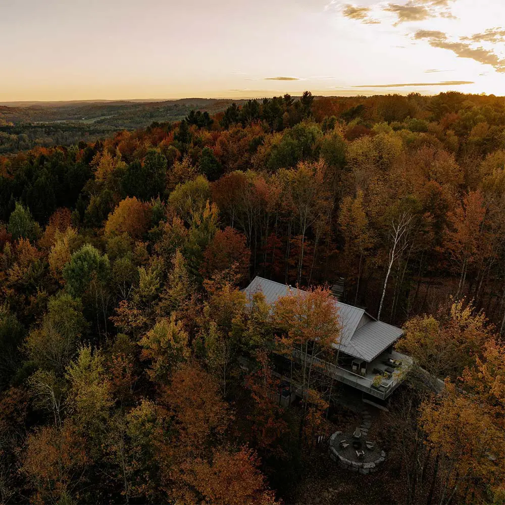 Una casa que se posa sobre el terreno para vivir entre árboles
