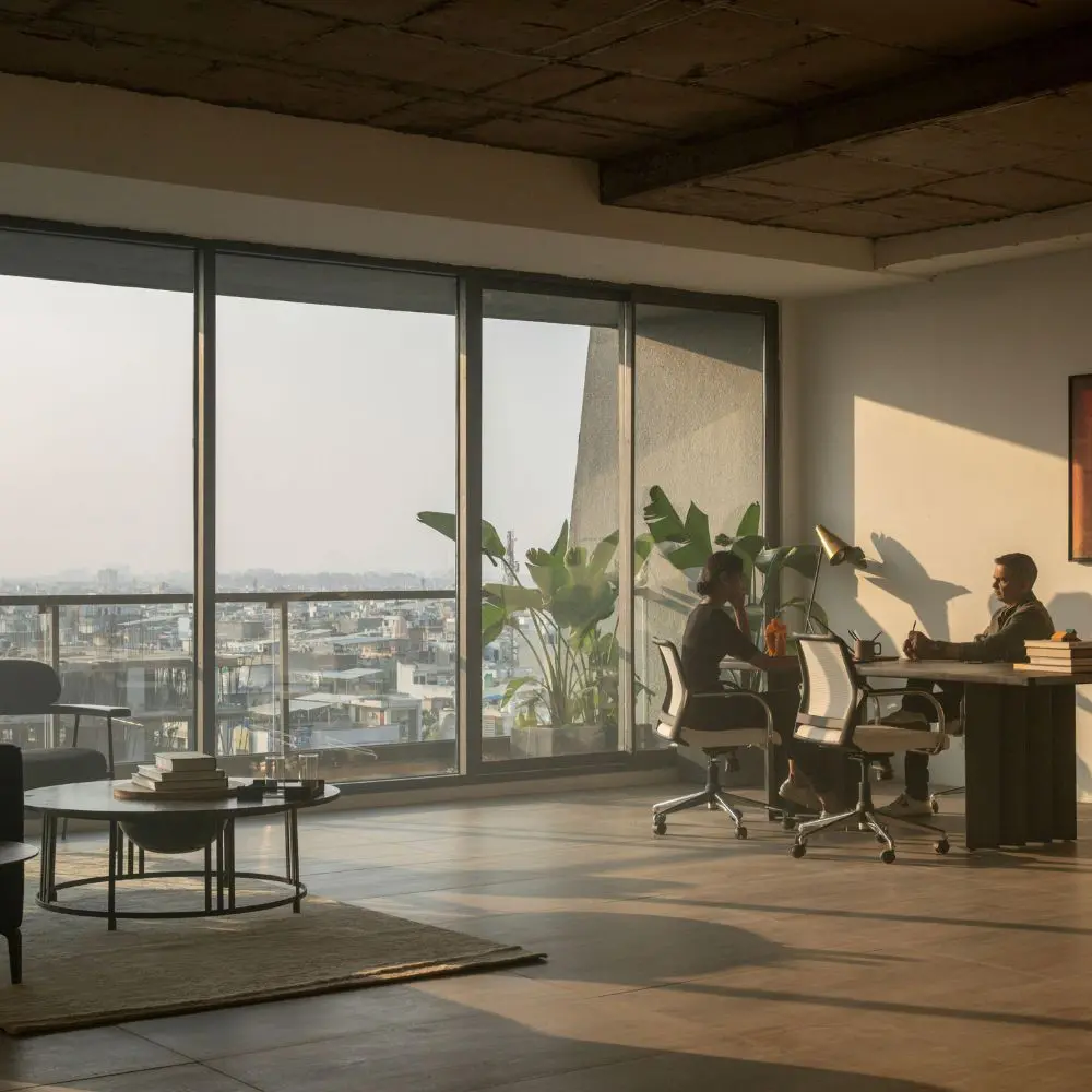 El edificio que utiliza pantallas perforadas para redefinir el espacio de trabajo en india