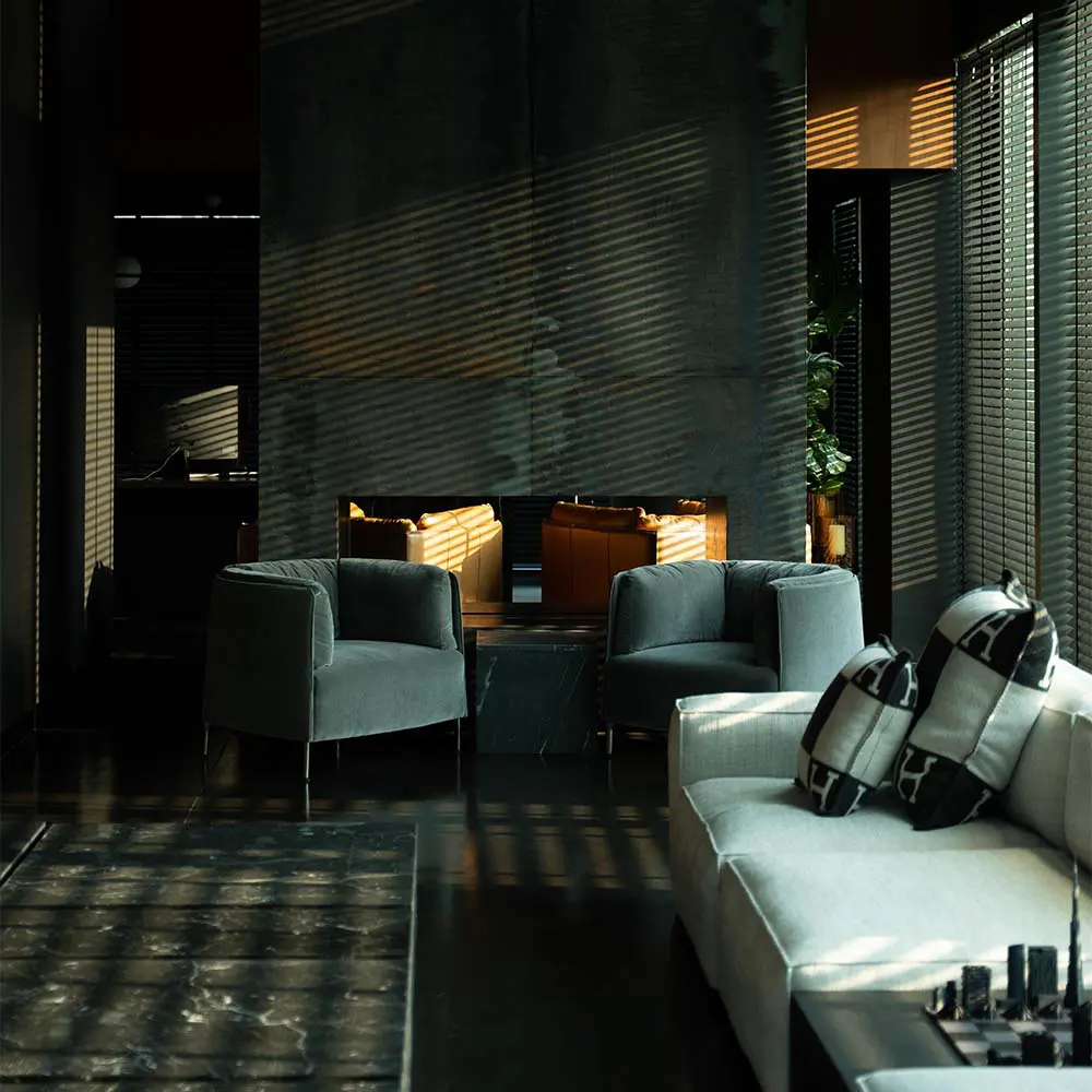 El diseño interior de este 'penthouse' explora la oscuridad para darle profundidad al espacio