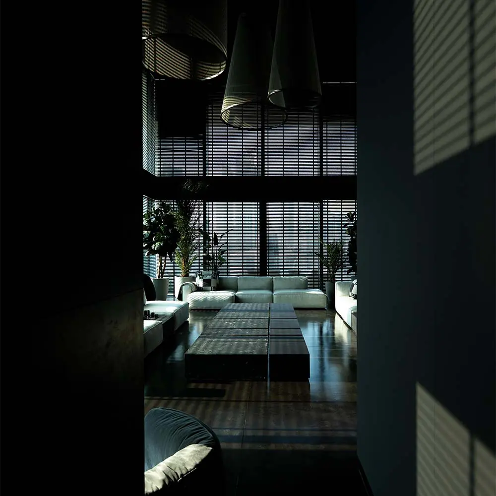 El diseño interior de este 'penthouse' explora la oscuridad para darle profundidad al espacio
