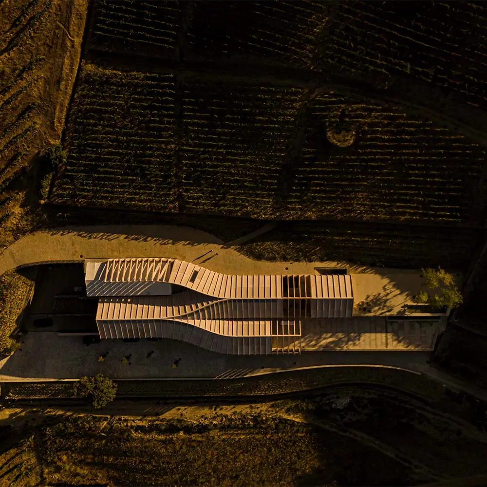 La bodega en portugal con un diseño inspirado en las curvas de los viñedos