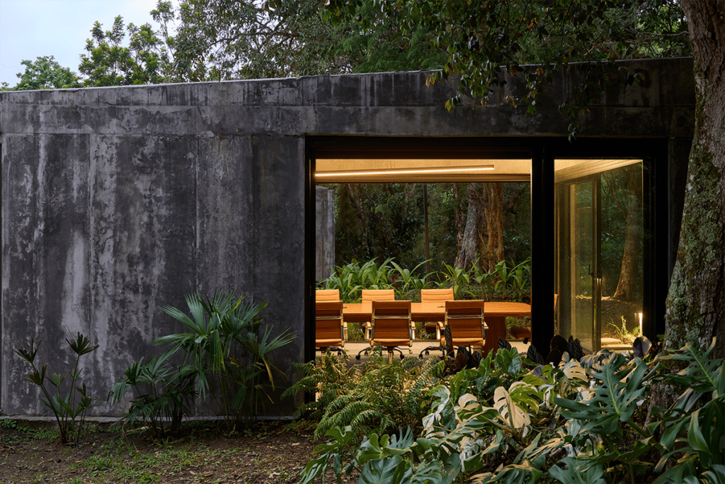 Estas oficinas son una serie de volúmenes inmersos en la naturaleza Estas oficinas son una serie de volúmenes inmersos en la naturaleza