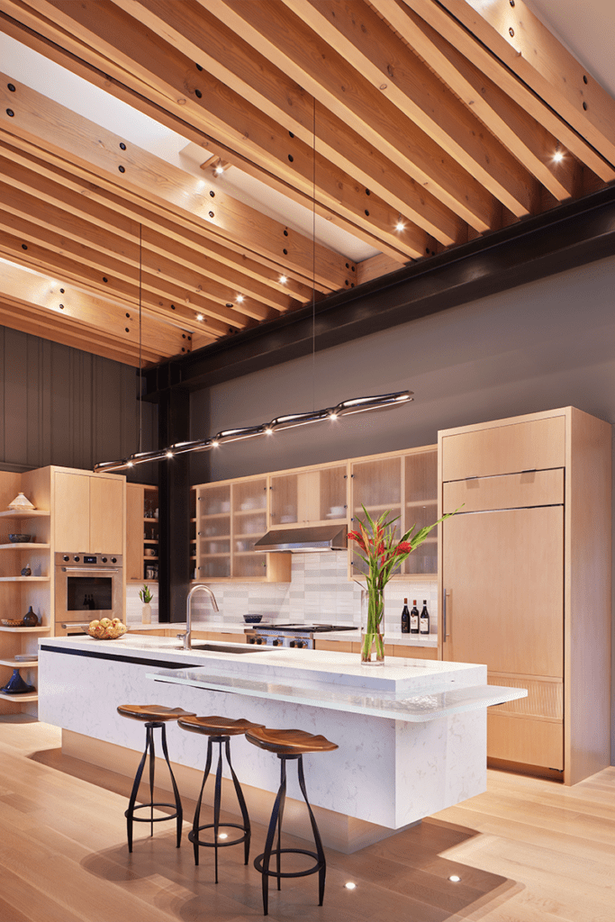 El diseño de una casa con una cocina para  disfrutar de las vistas de su entorno