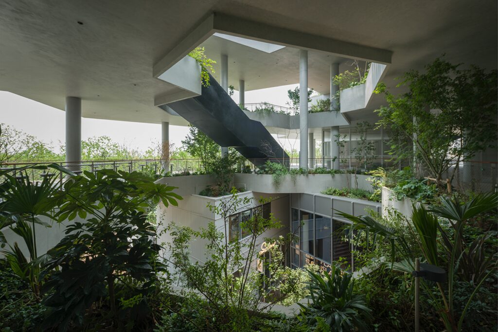 La arquitectura de un edificio que juega con los espacios comerciales y el entorno