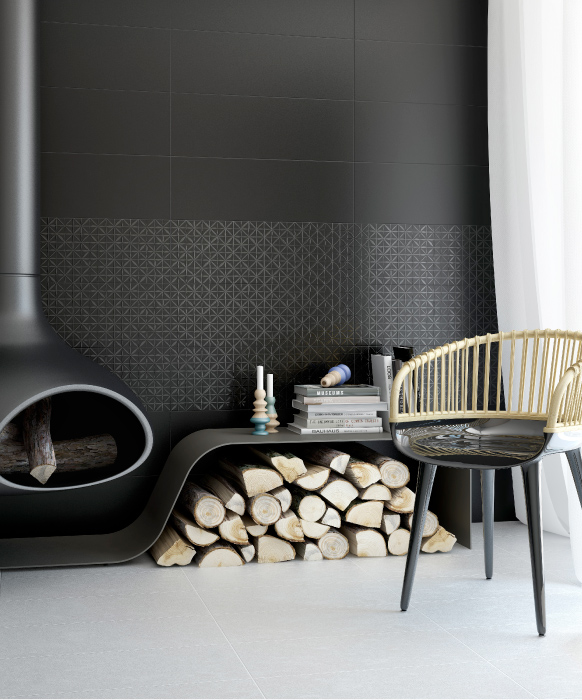 GRESPANIA La firma presentó la serie Nexo, una colección de porcelanatos que se caracteriza por sus texturas, diferentes formatos y colores blanco y negro, una combinación en furor que aporta a los espacios un toque urbano, nítido y contemporáneo. Porcelanato negro pulido y sólido, de la colección Nexo, de la firma española Grespania.