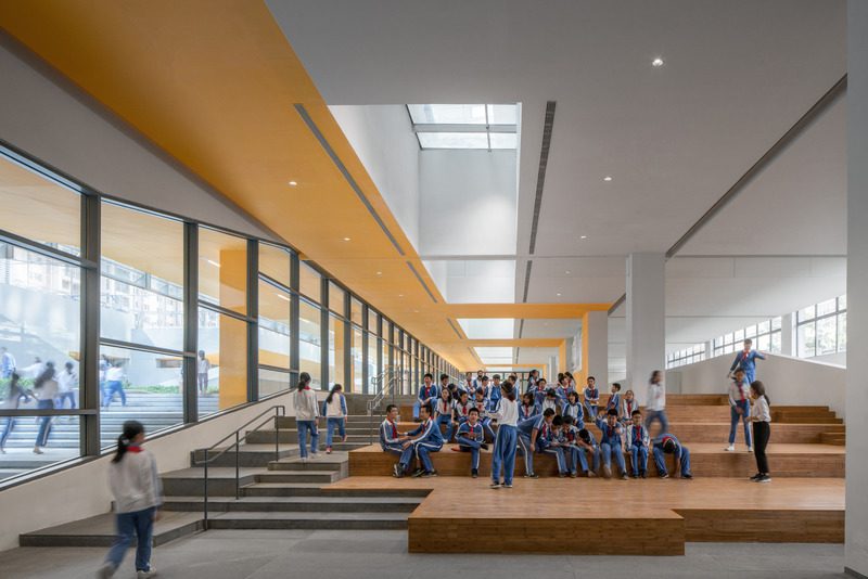Press kit | 2606-03 - press release | shenzhen nanshan foreign language school - studio link-arc, llc - institutional architecture -  interior view of the public stairs - photo credit: shengliang su
